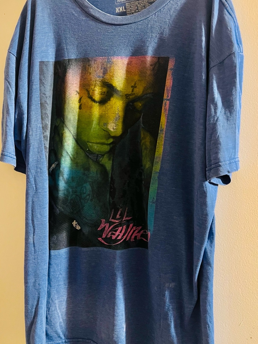 Lil Wayne Blue Short Sleeve Tee with Multicolor Portrait XXL